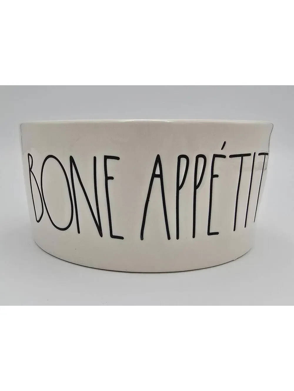 Rae Dunn Black and White Bone Appetit Ceramic Dog Bowl